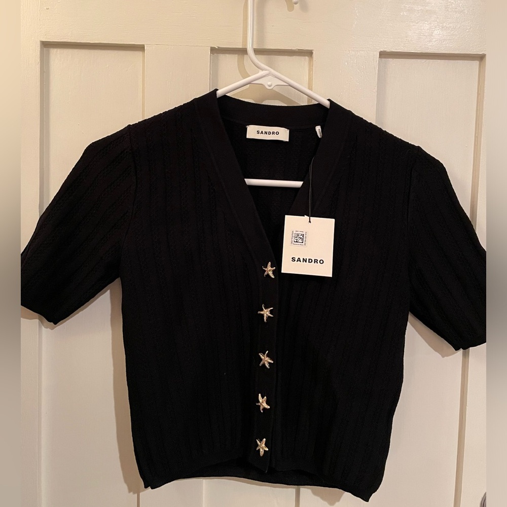 Sandro black buttoned top with seastar buttons